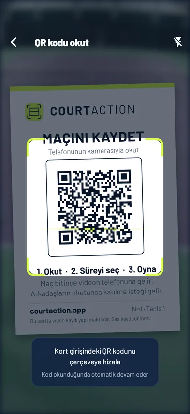 Uygulamada QR okutma ekranı