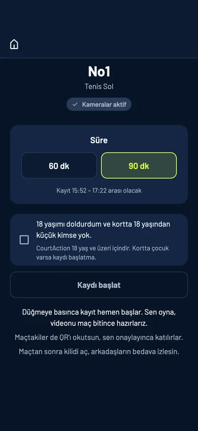 Kayıt süresi seçme ekranı